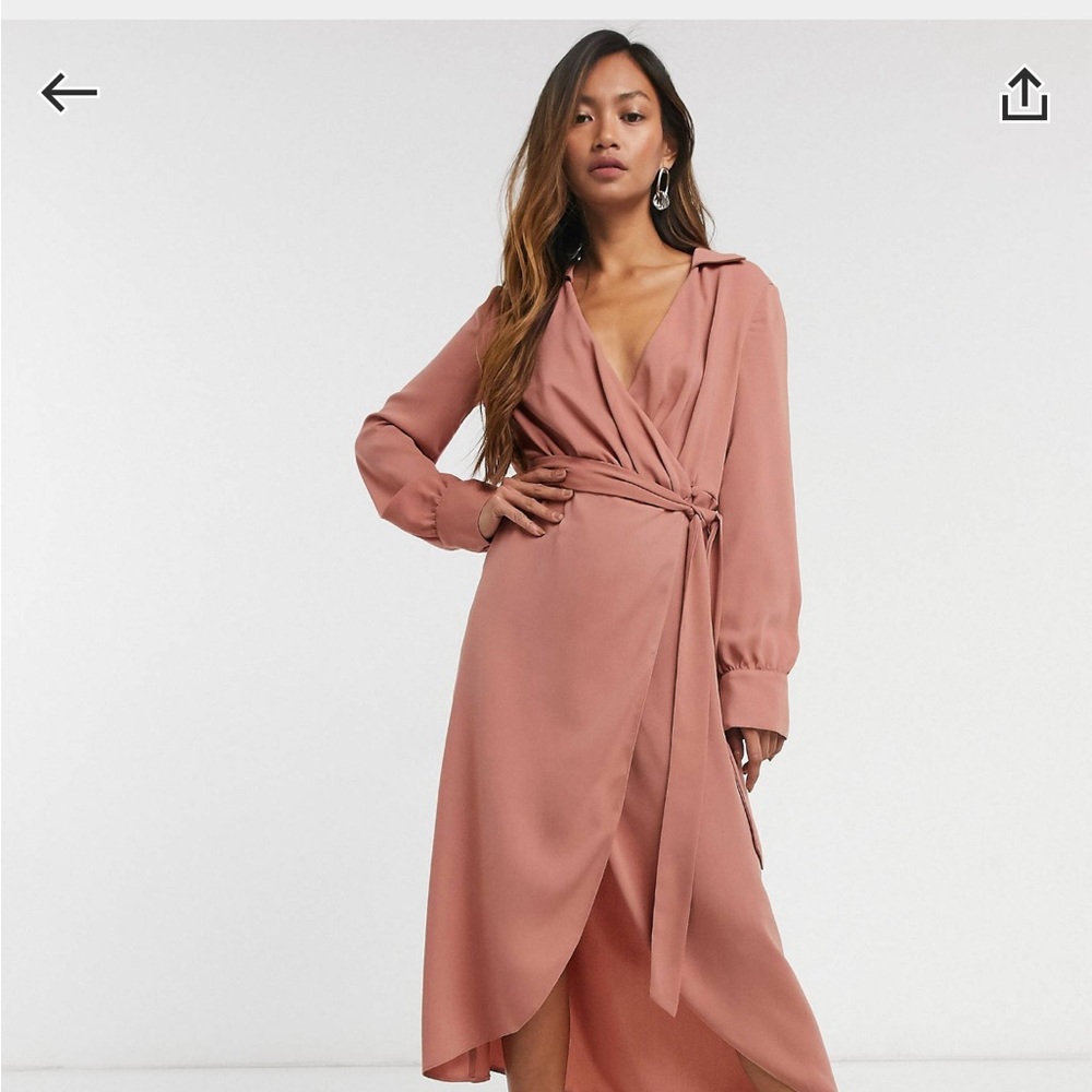 ASOS Design Collared Wrap Midi Dress in Terracotta
